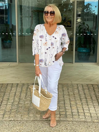 Teresa Chic Floral Button-Up Blouse