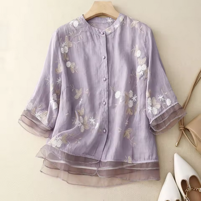 Eloise Cotton-Linen Blouse with Embroidery