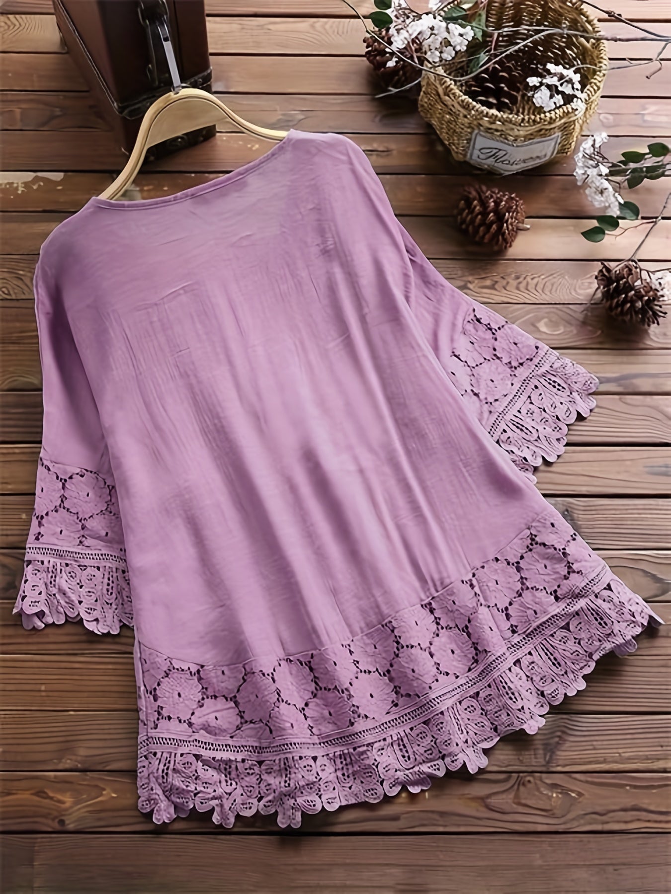 Chic V-Neck Blouse with Elegant Lace Patchwork