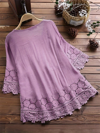 Chic V-Neck Blouse with Elegant Lace Patchwork