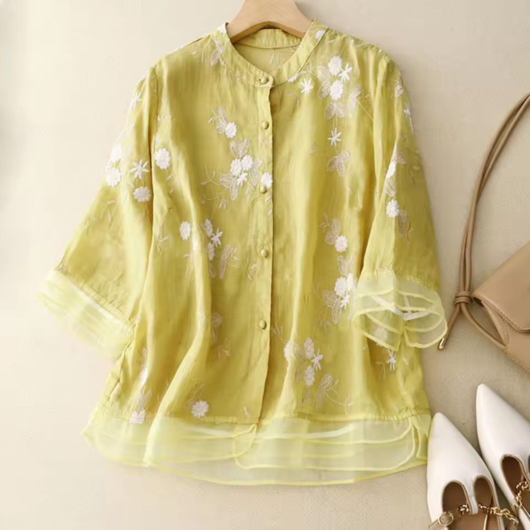 Eloise Cotton-Linen Blouse with Embroidery