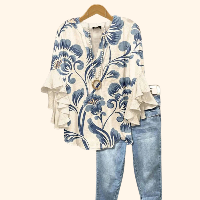 SERENA Retro Floral Pattern Top