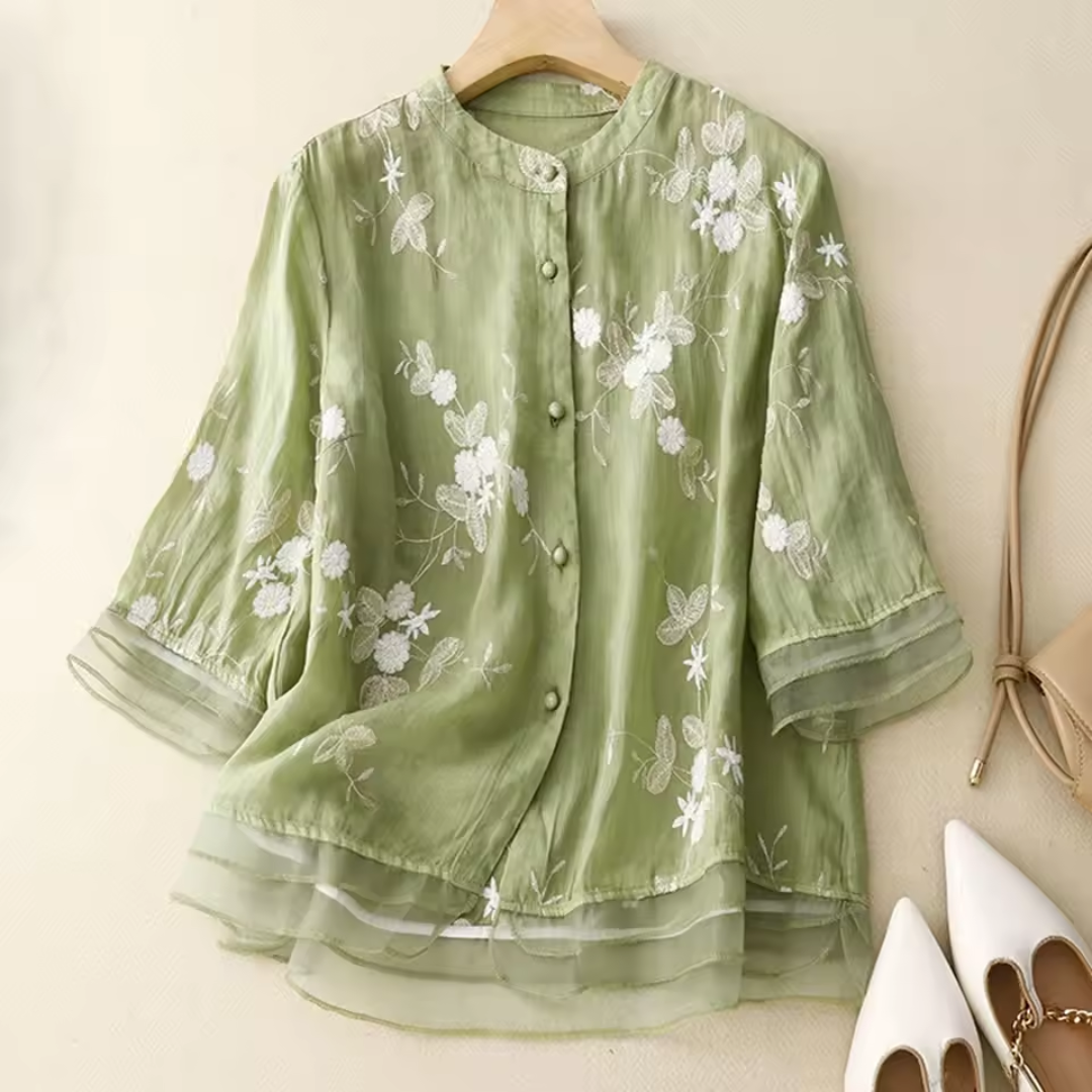 Eloise Cotton-Linen Blouse with Embroidery