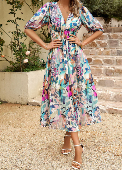 Estella | Elegant Floral Midi Dress
