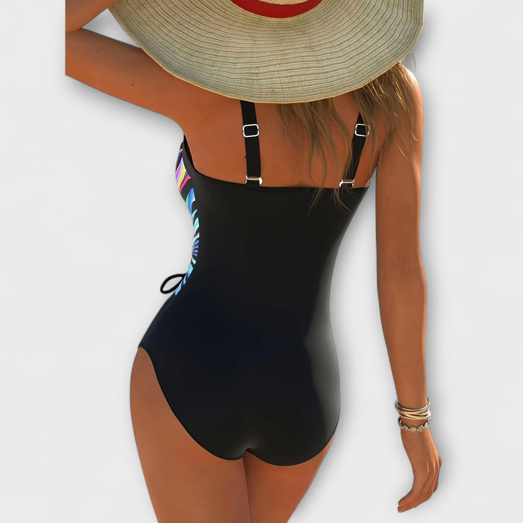 Fashionable high stretch swimsuit with crossed front detail