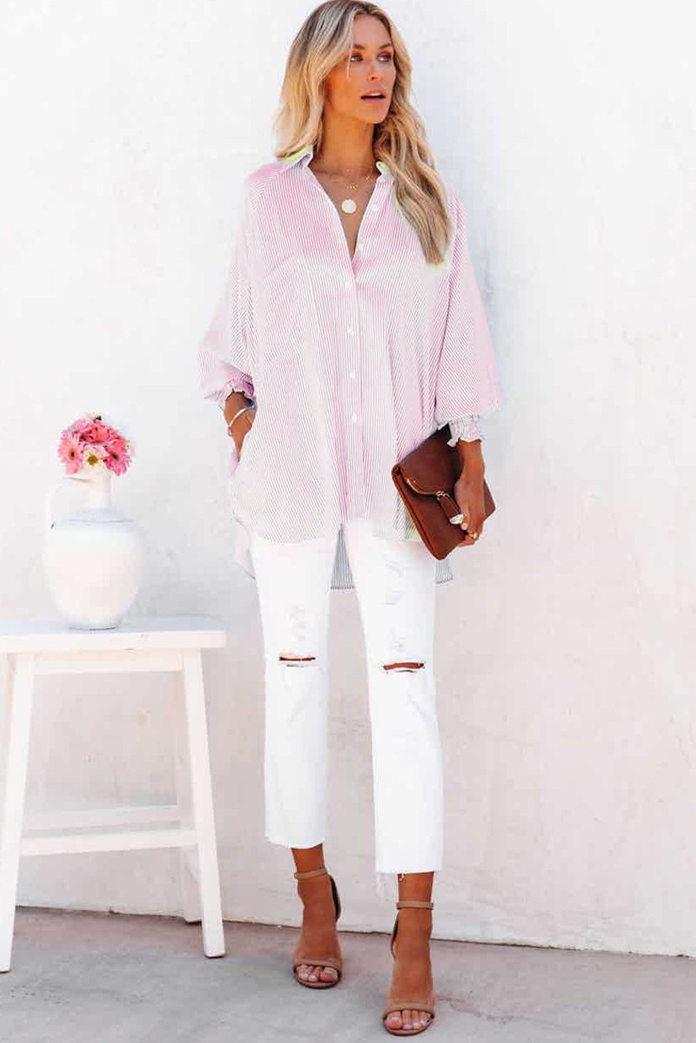 Mid-Length Button-Up Top