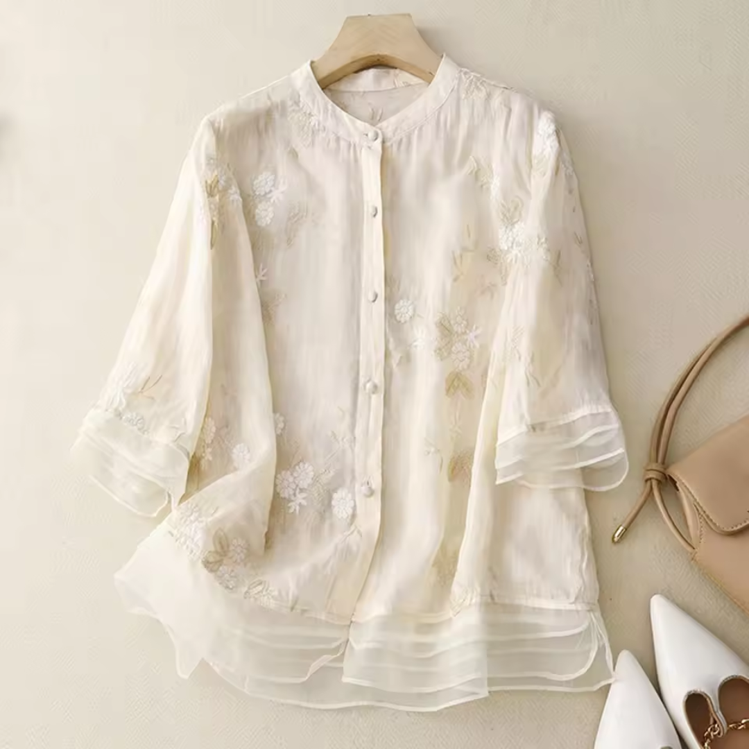 Eloise Cotton-Linen Blouse with Embroidery