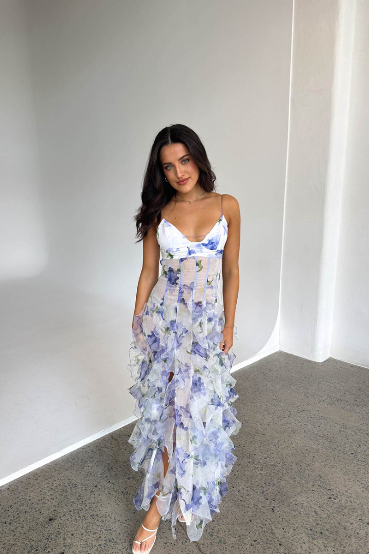 Karolina | Maxi Dress with Floral Ruffles