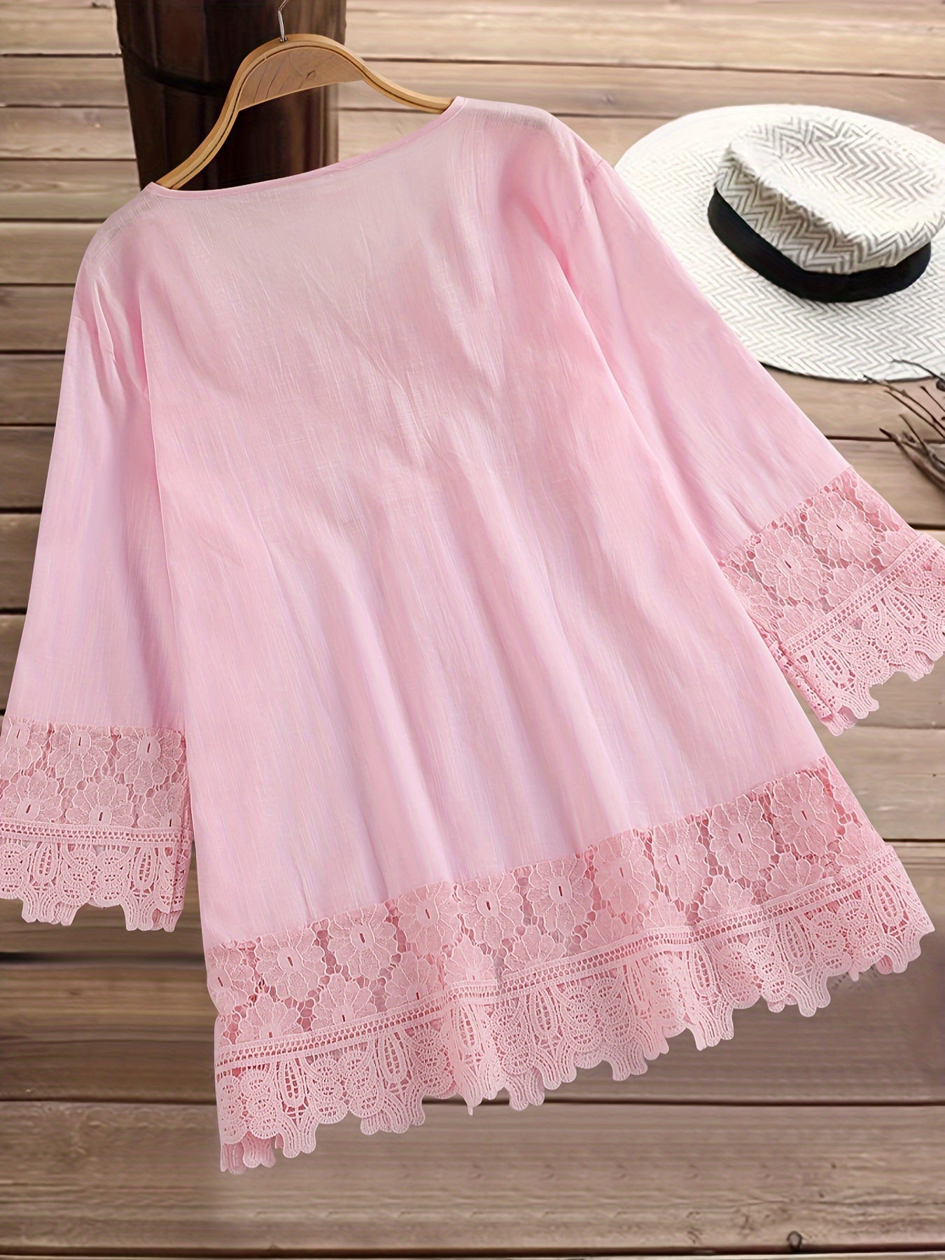 Chic V-Neck Blouse with Elegant Lace Patchwork