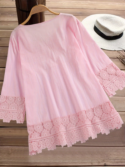Chic V-Neck Blouse with Elegant Lace Patchwork
