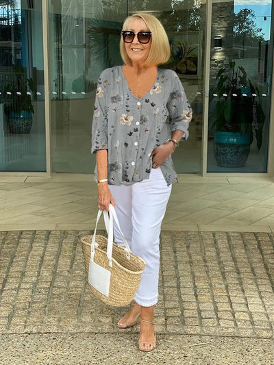 Teresa Chic Floral Button-Up Blouse