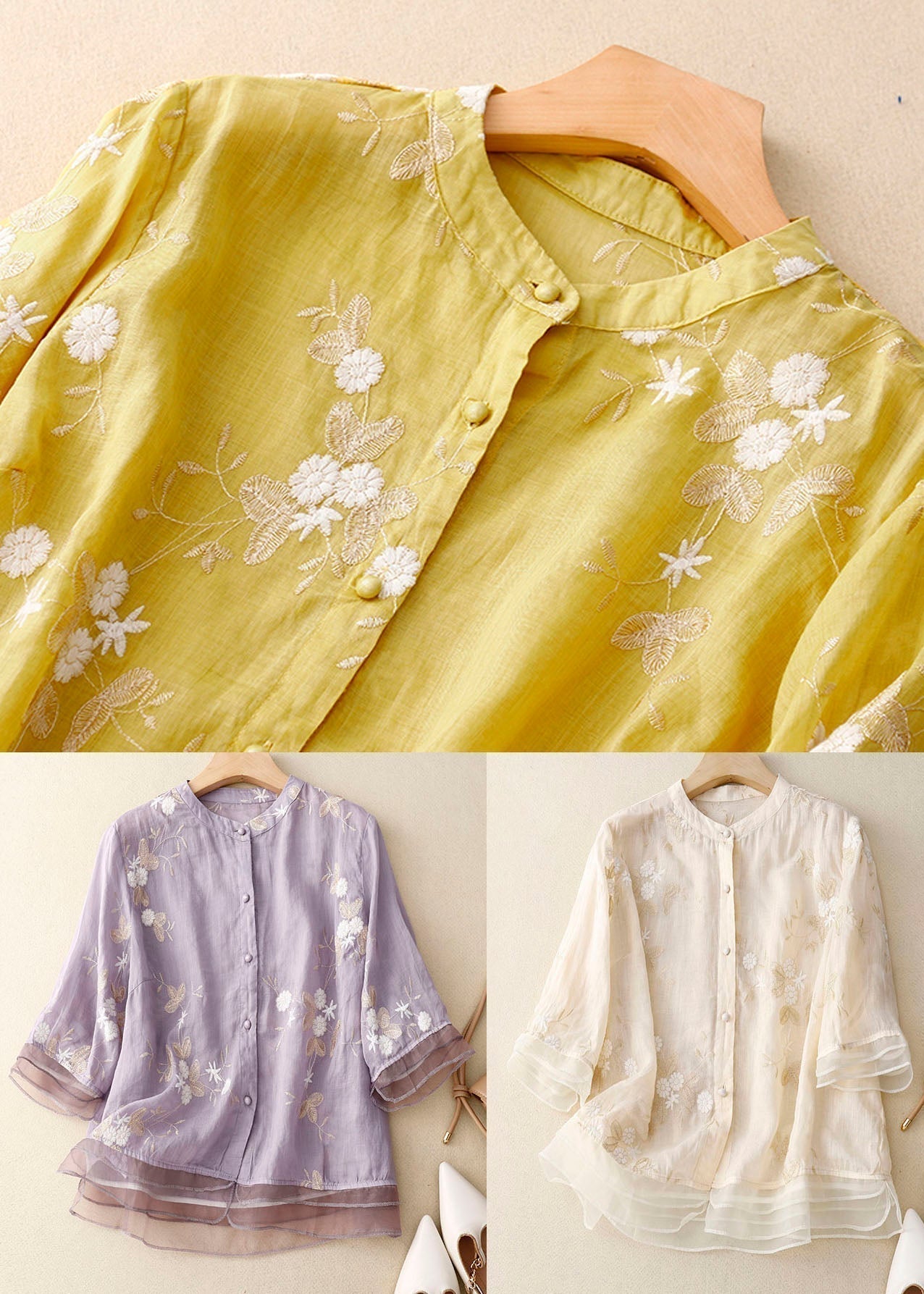 Eloise Cotton-Linen Blouse with Embroidery