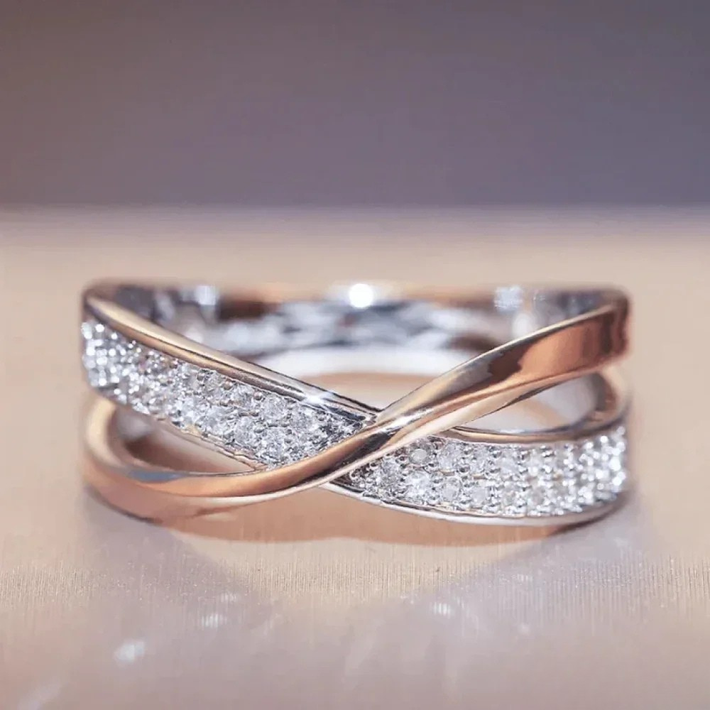 Antique Gold Braid Zirconia Silver Ring