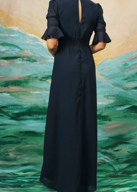 Naomi | Elegant Navy Blue Dress with Floral Embroidery