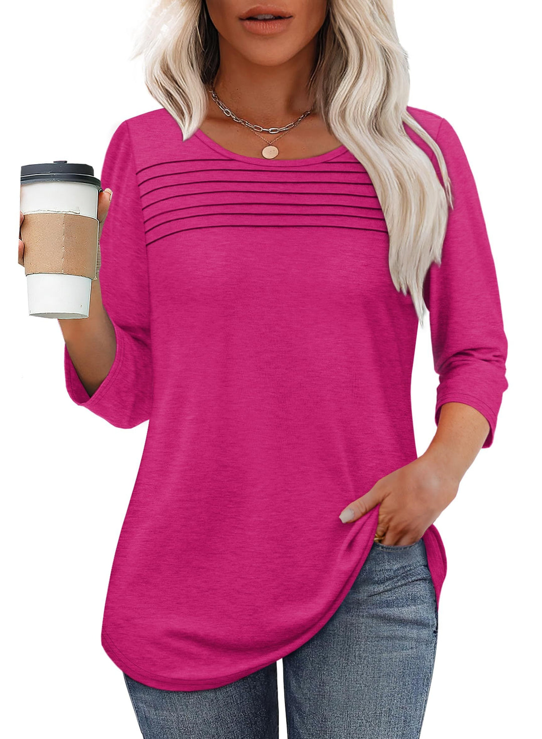Mona 3/4 Sleeve Pleated Blouse