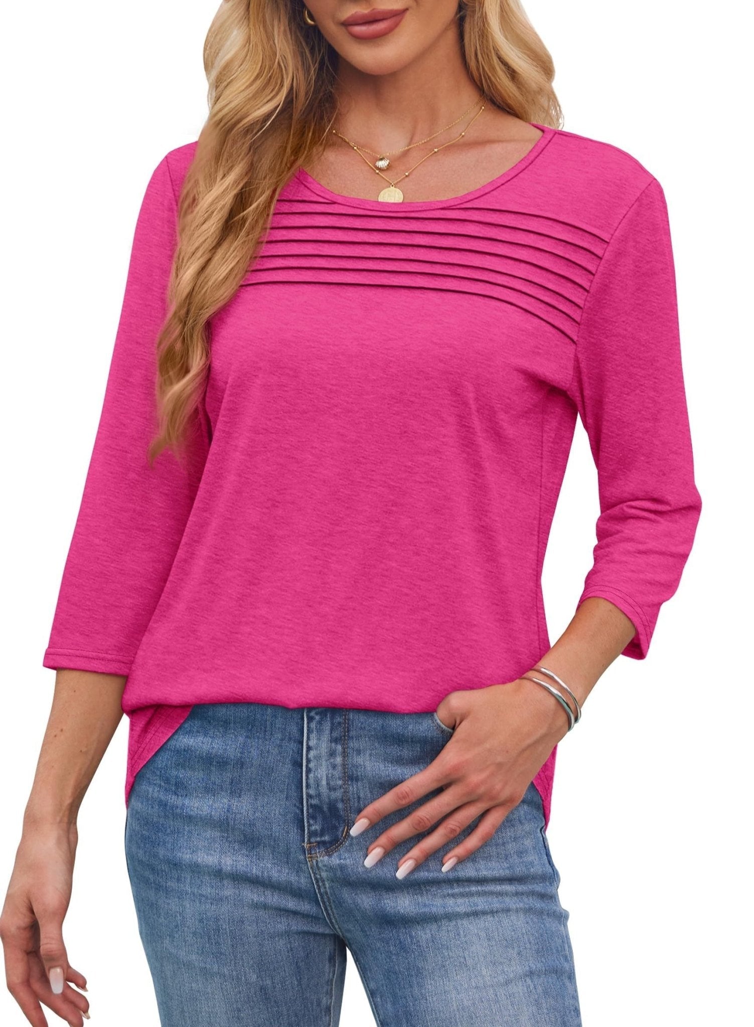 Mona 3/4 Sleeve Pleated Blouse