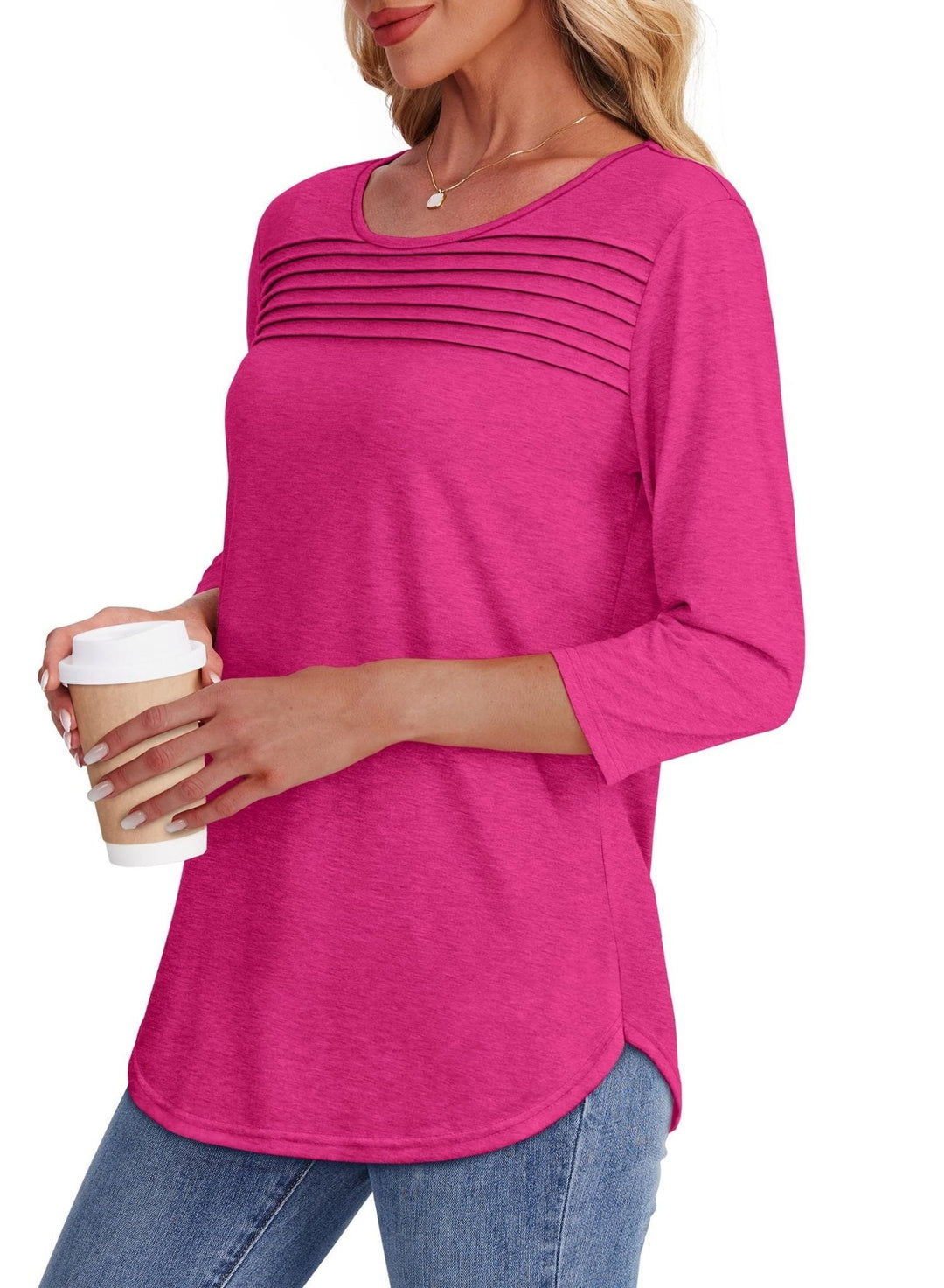 Mona 3/4 Sleeve Pleated Blouse