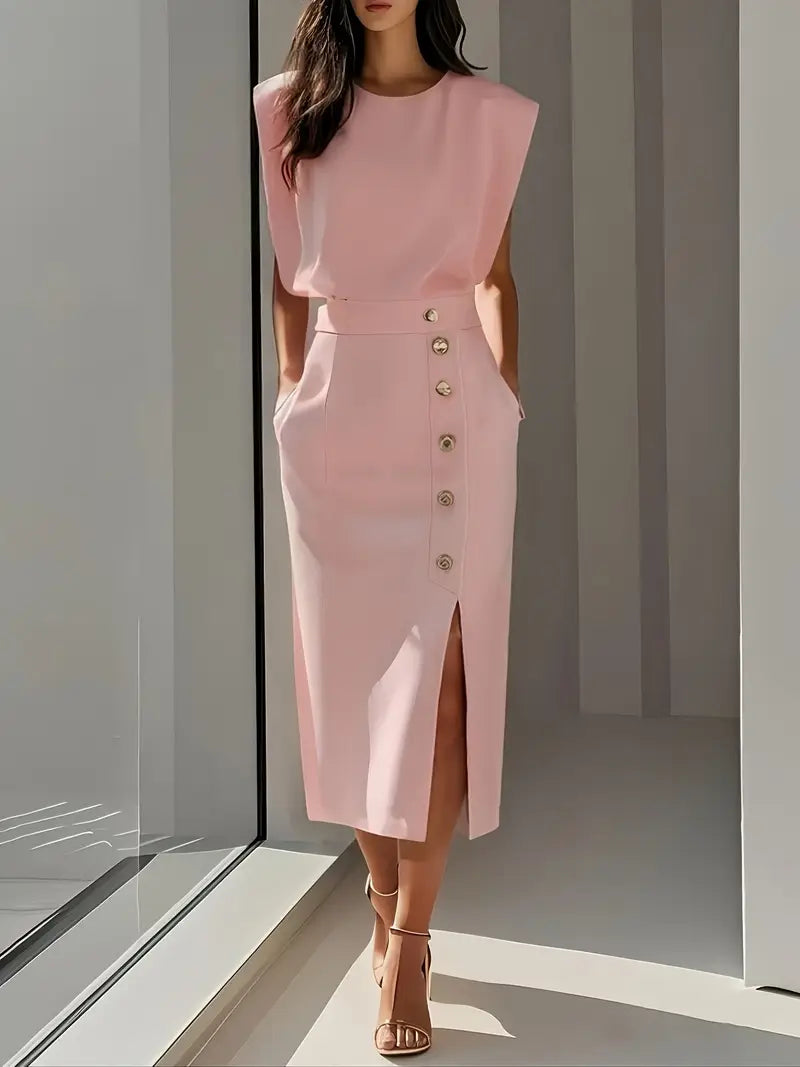 Dalia | Midi Dress Featuring Side Slit