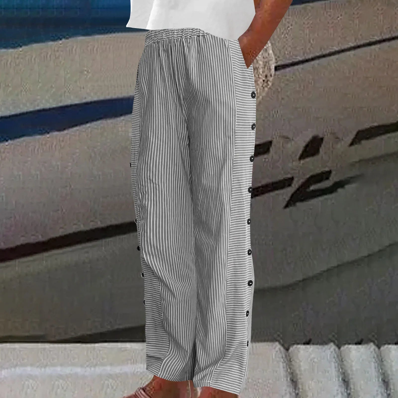 Anna - Striped Seabreeze Button Trousers