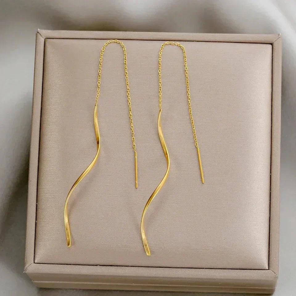 Long Earrings with Wave Design