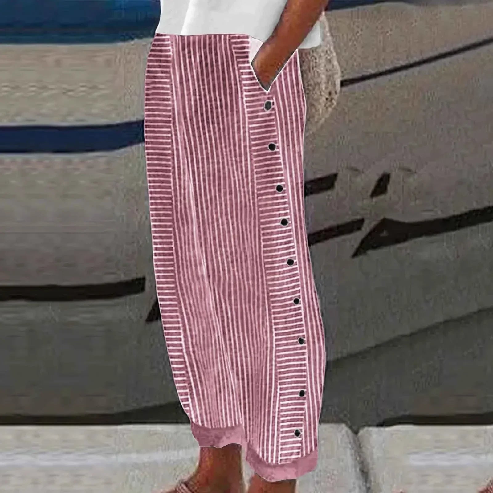 Anna - Striped Seabreeze Button Trousers