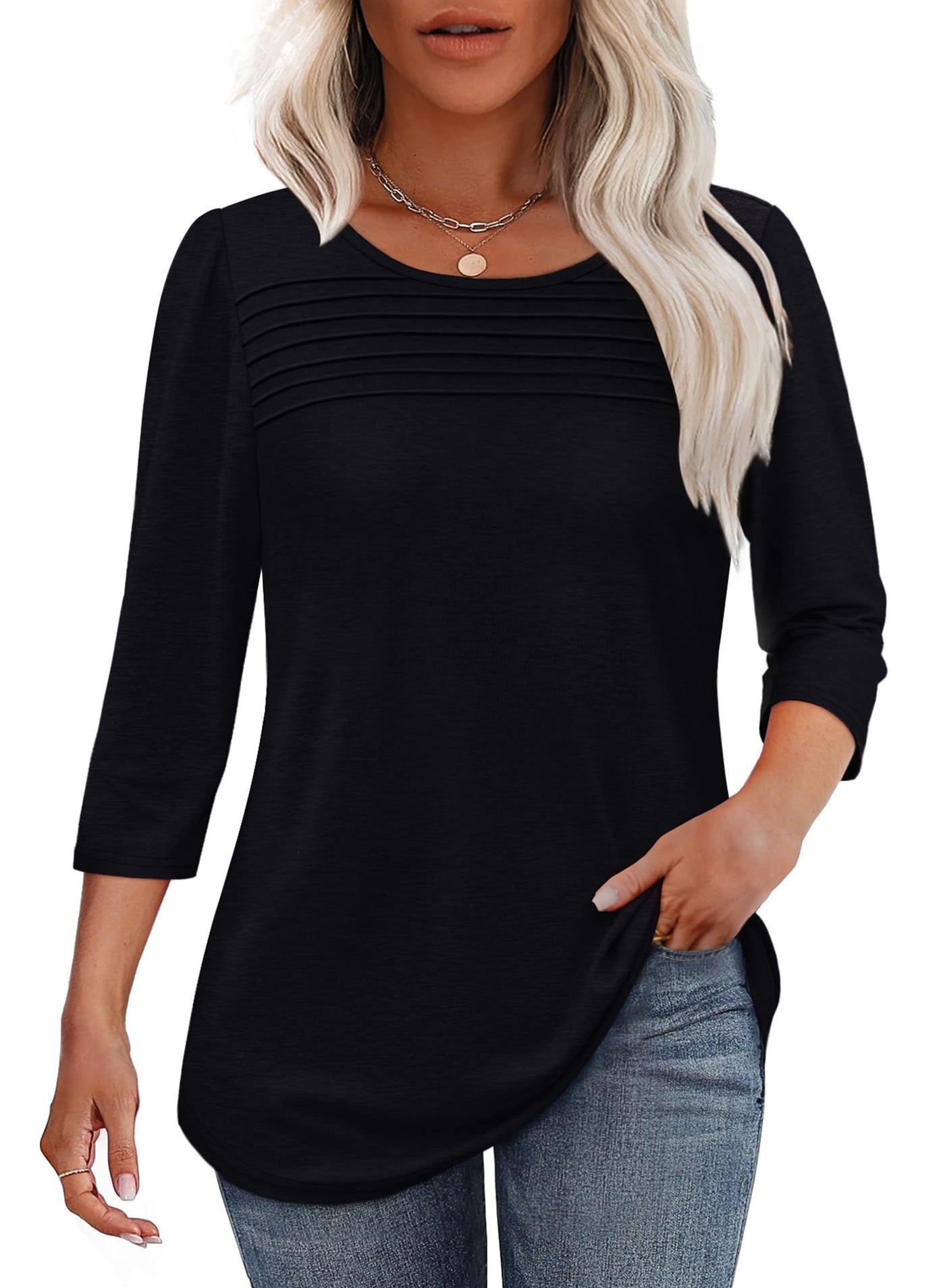 Mona 3/4 Sleeve Pleated Blouse