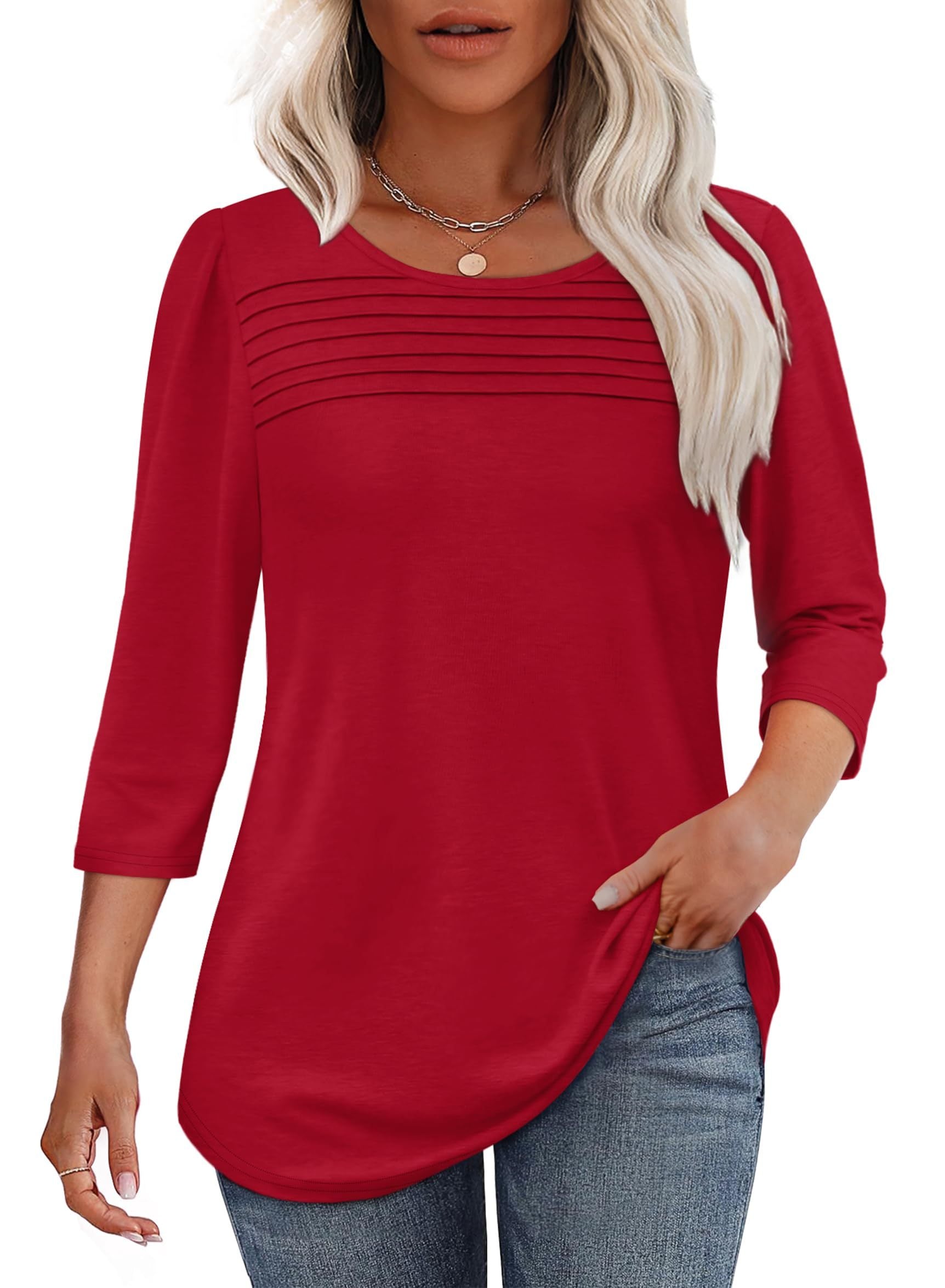 Mona 3/4 Sleeve Pleated Blouse