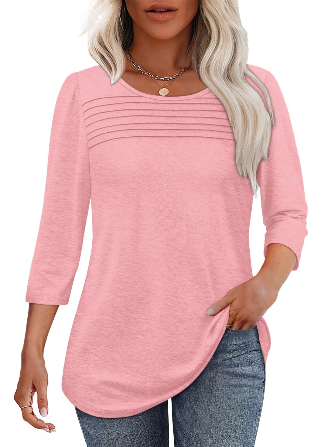 Mona 3/4 Sleeve Pleated Blouse