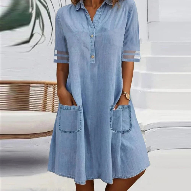 Jane | Denim Mini Dress Featuring Convenient Side Pockets