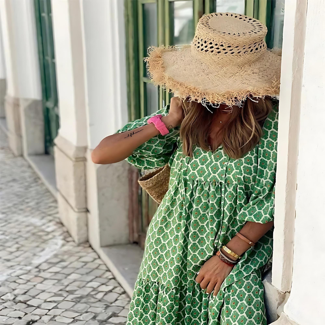 Dulcie | Flowing High-Low Geometric Print Dress