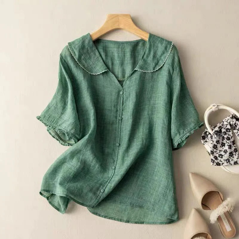 Sotiria Chic Linen Short Sleeve Top
