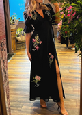 Naomi | Elegant Navy Blue Dress with Floral Embroidery