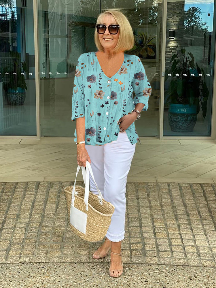 Teresa Chic Floral Button-Up Blouse