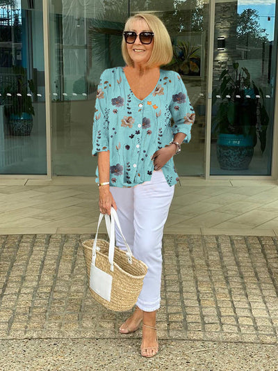 Teresa Chic Floral Button-Up Blouse
