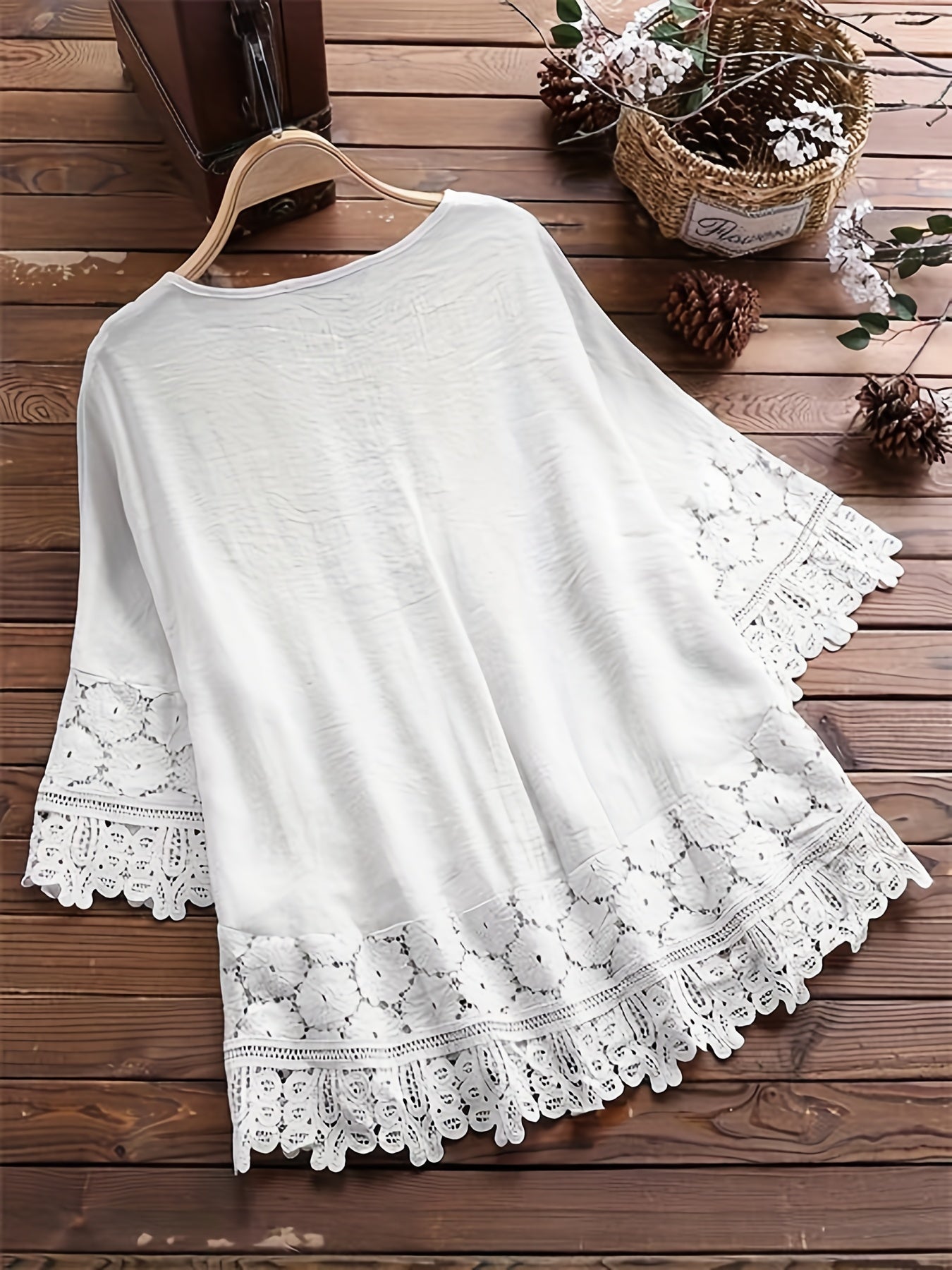 Chic V-Neck Blouse with Elegant Lace Patchwork