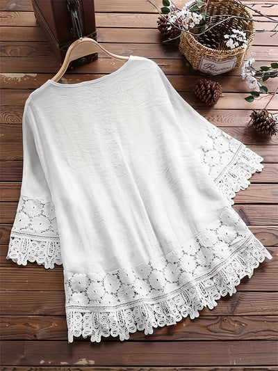 Chic V-Neck Blouse with Elegant Lace Patchwork