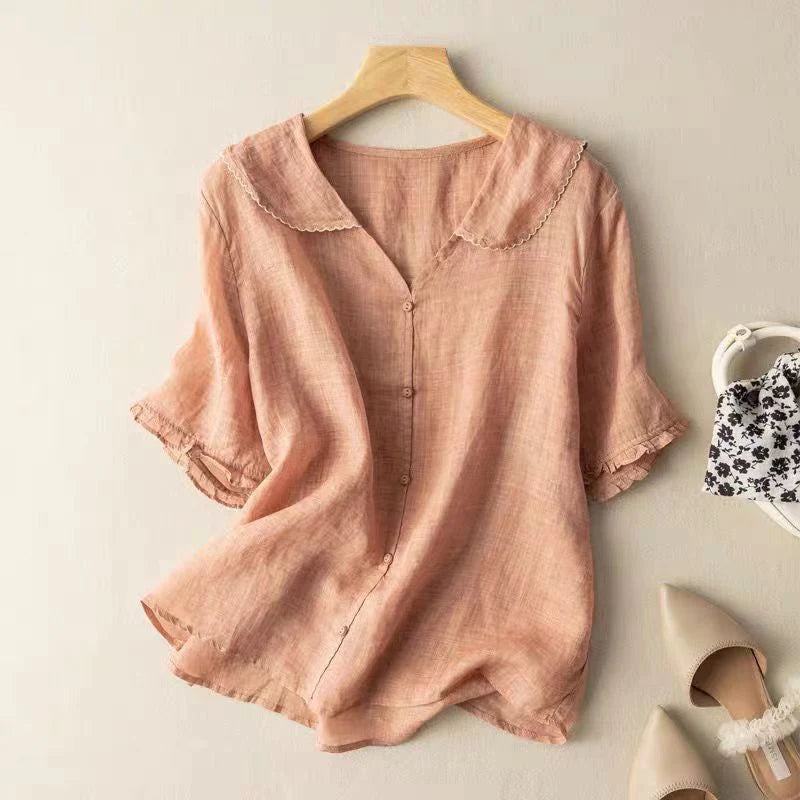 Sotiria Chic Linen Short Sleeve Top