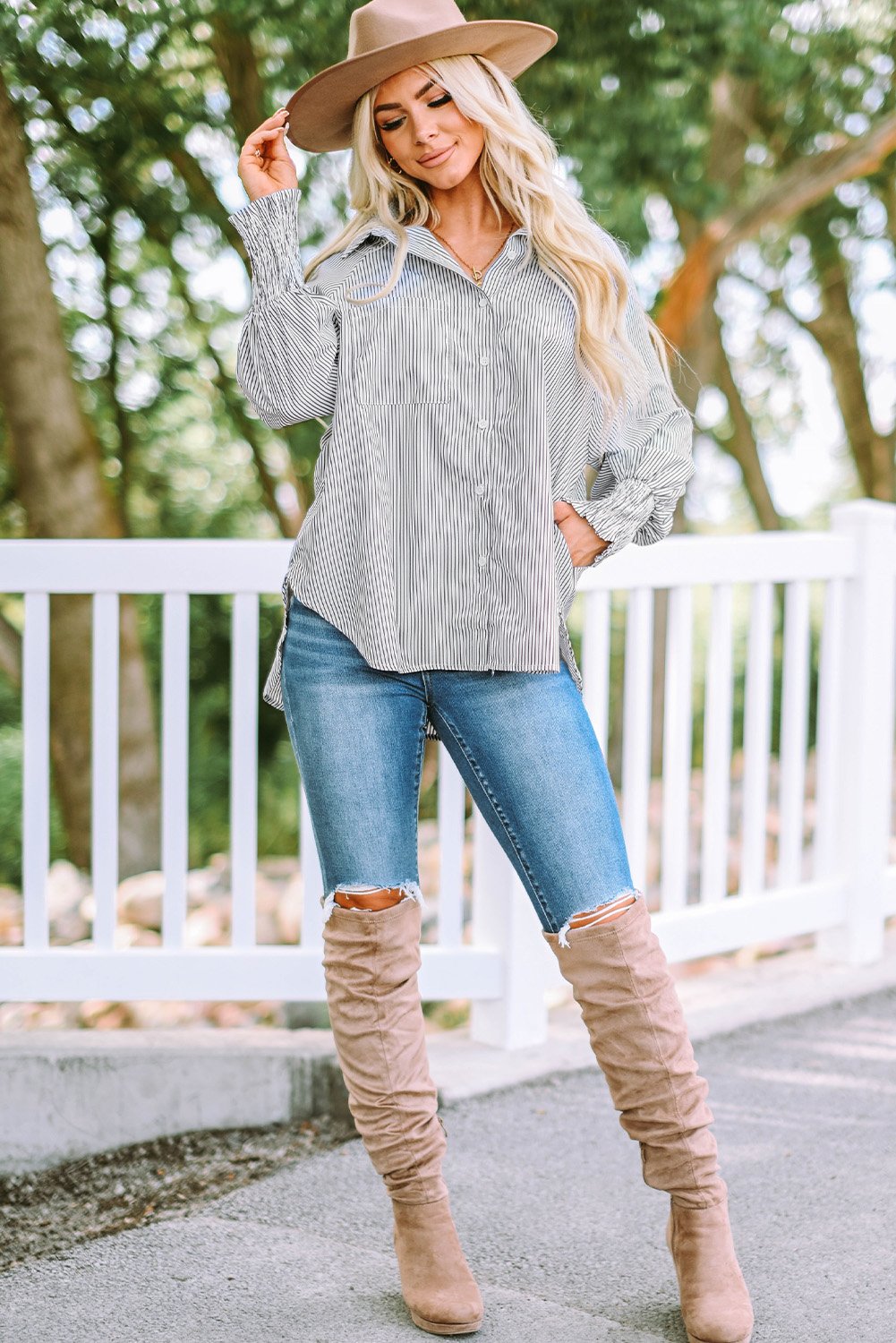 Mid-Length Button-Up Top