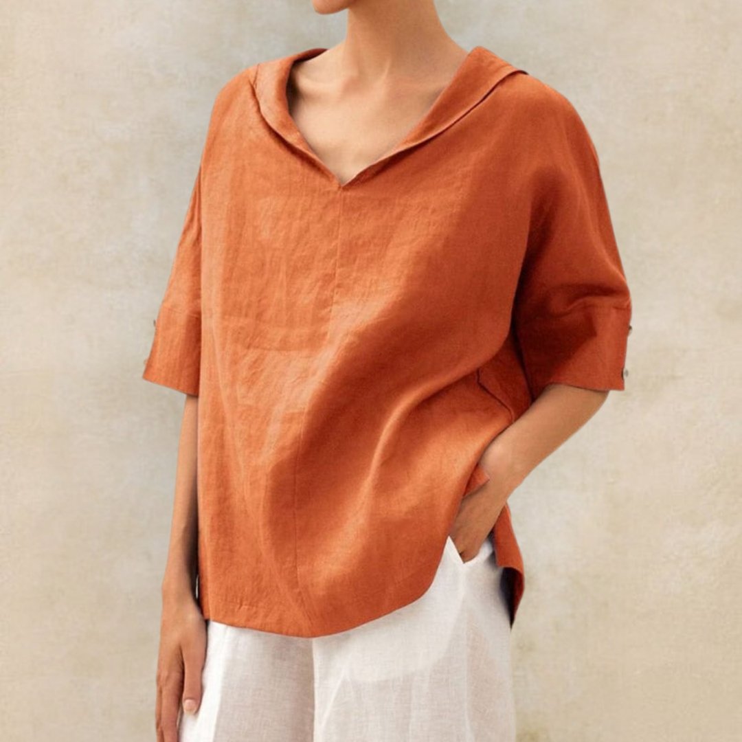Clare Luxe Linen V-Neck Blouse for Everyday Elegance