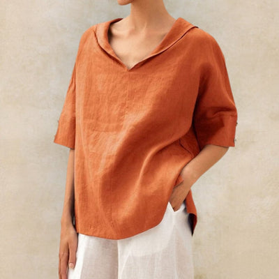 Clare Luxe Linen V-Neck Blouse for Everyday Elegance
