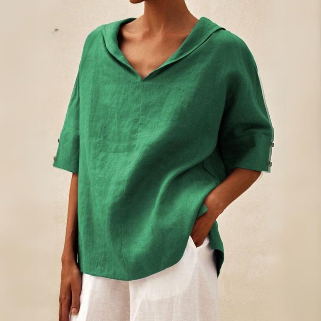 Clare Luxe Linen V-Neck Blouse for Everyday Elegance