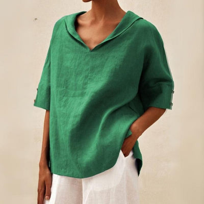 Clare Luxe Linen V-Neck Blouse for Everyday Elegance