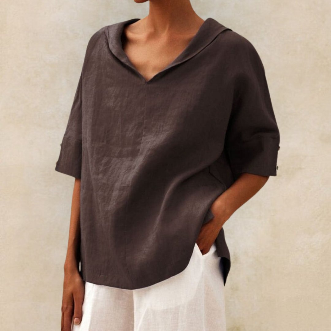 Clare Luxe Linen V-Neck Blouse for Everyday Elegance