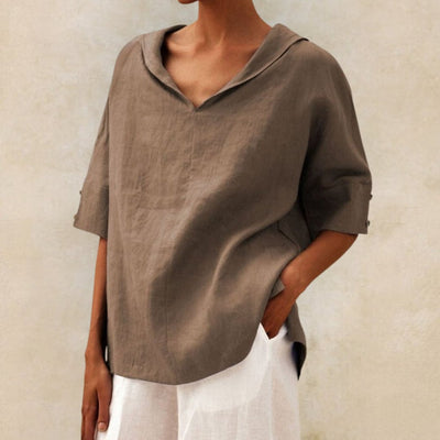 Clare Luxe Linen V-Neck Blouse for Everyday Elegance