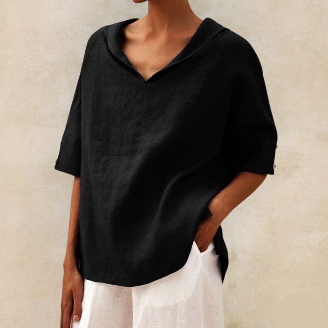 Clare Luxe Linen V-Neck Blouse for Everyday Elegance