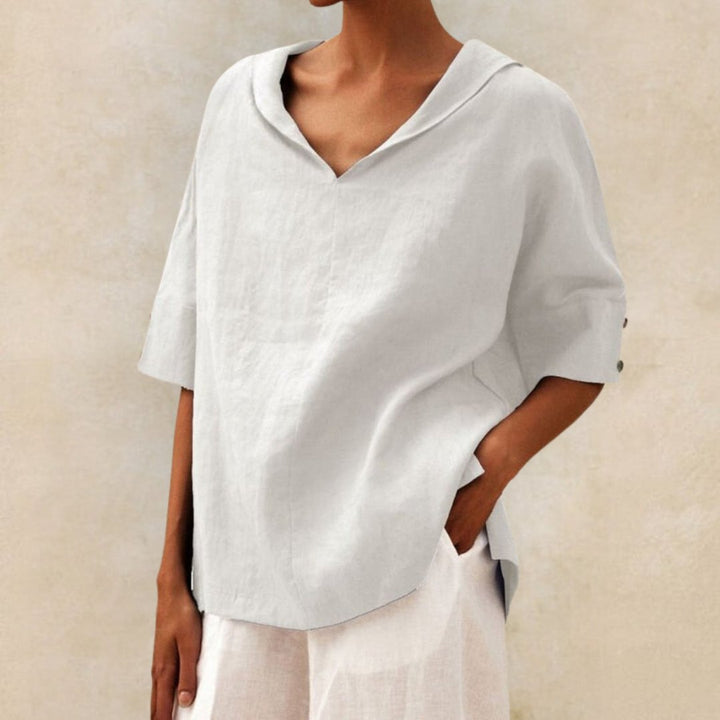 Clare Luxe Linen V-Neck Blouse for Everyday Elegance